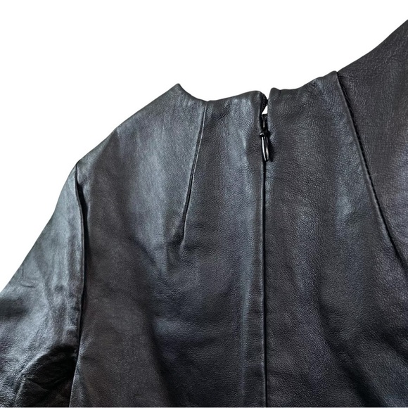 ASOS Genuine Leather Faux Fur Cocktail Dress Metallic Bronze Black Size US 4 - Picture 3 of 7